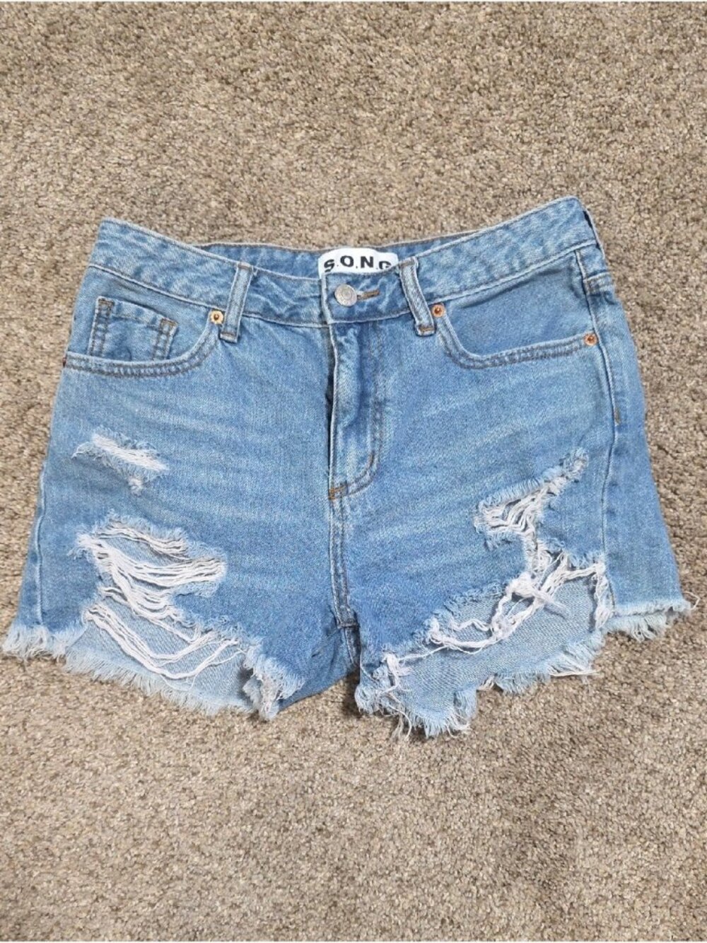SONO Light Blue Distressed High-Waist Denim Shorts